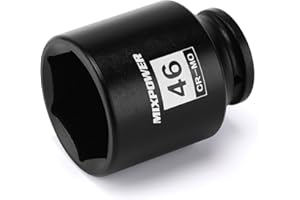 MIXPOWER 1/2" Drive Deep Impact Socket, CR-MO, 46 mm, Metric, 6 Point, Axle Nut Impact Grade Socket for Easy Removal