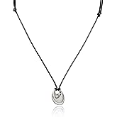 Fivexing Long necklace for Women Black Rope Silver Bean Pendant Irregular Y2k Casual Fashion Design Jewelry