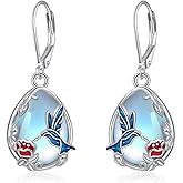 Hummingbird Leverback Earrings 925 Sterling Silver Moonstone Dangle Earrings Hummingbird Jewelry Gifts for Women Mom
