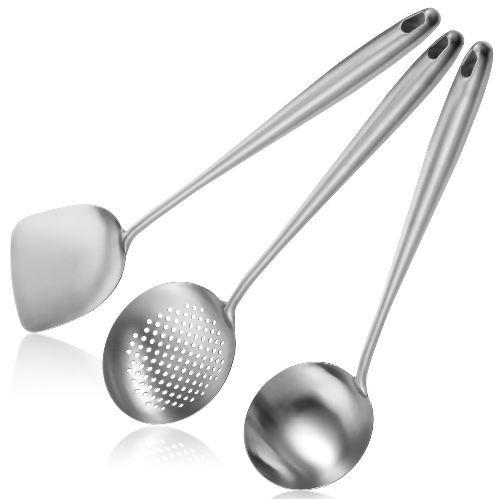 Photo 1 of 17” Wok Spatula and Ladle Skimmer Spoon, Stainless Steel Kitchen Cooking Utensils Heat-Resistant All Metal Woks Utensils with Ergonomic Non-Slip Handle for Cast Iron/Carbon Steel Wok
