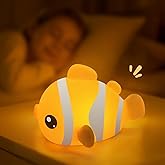 YzzYzz Christmas Gifts,Cute Clownfish Night Light-LED Dimmable Squishy Novelty Animal Lamp,Rechargeable Food Grade Silicone Nightlight Sleep Lamp for Breastfeeding Toddler,Shower Birthday Gifts