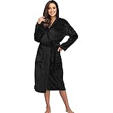 season dressing Women’s Plush Fleece Robe Cozy Warm Soft Bathrobe Long Hooded House Coat Winter Shower Spa Robe with Pockets