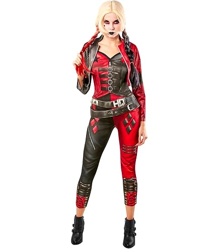 Spirit Halloween Adult Harley Quinn Red and Black Dress Costume