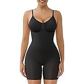 SHAPERX Women's Seamless Shapewear Tummy Control Bodysuit with Removable Pads Mid Thigh Body Shaper
