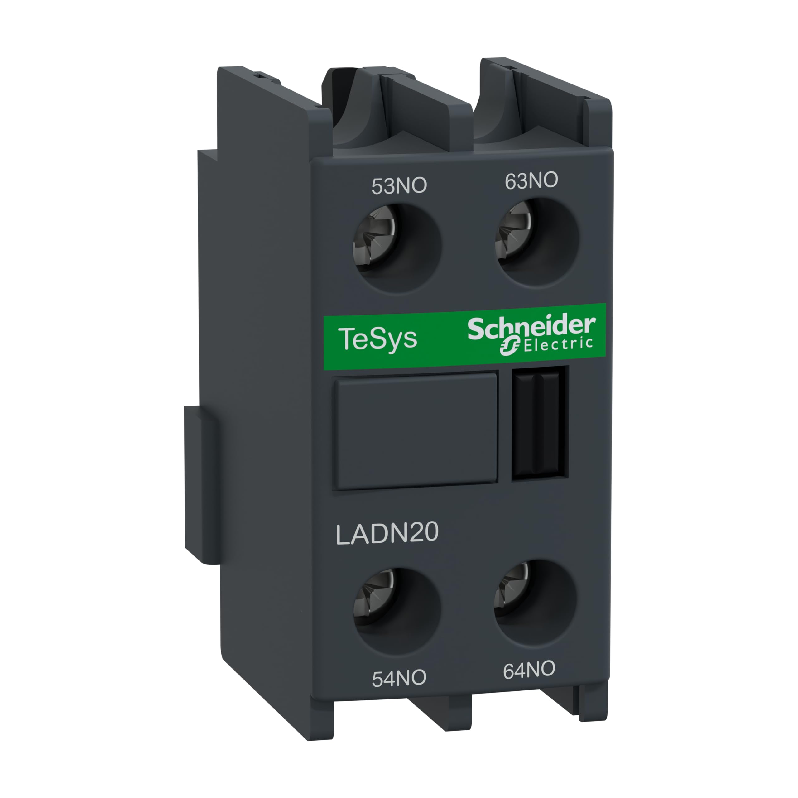 Schneider Electric, Auxiliary contact block, TeSys D, 2NO, front mounting, screw clamp terminals LADN20