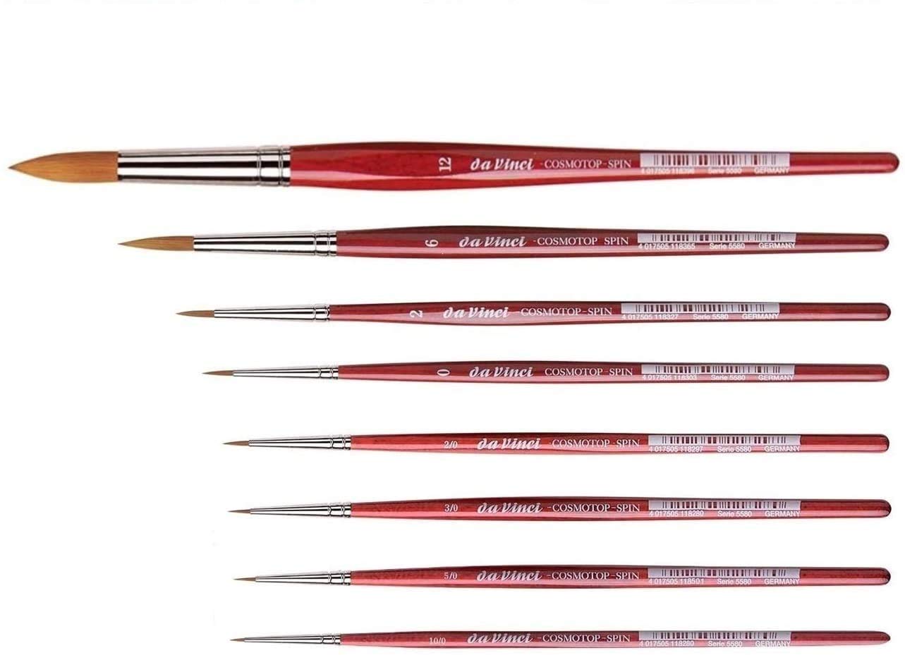 Da Vinci Series 5580 cosmotop Spin Brown - Watercolor Brush Set of 8 Synthetics, n ° 0/10, 0/5, 0/3, 0/2. 0, 2, 6, 12 .Made in Germany