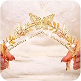 Kilshye Butterfly Wedding Crowns and Tiaras Gold Leaf Headband Rhinestone Bridal Headpiece for Brides and Women