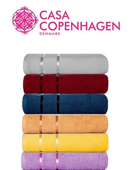 Casa Copenhagen Eternal 6 Piece 450 GSM Egyptian Cotton Hand Towel Set (40cmx60cm) - Blue Bird,Flamingo Pink,White,Italian Plum,Canyon Orange & Rum Raisan 