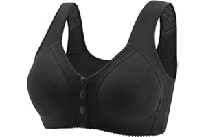 Gaexia Katy Charm Daisy Bras for Older Women Front Button Cotton Bras Floral Print Full Support Wide Back No Underwire Bras