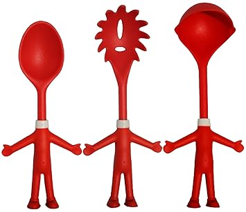 Mr. Spaghetti & Friends, Nudel-Servier-Set, 3 witzige Küchenhelfer, Küchenutensilien, Pasta-Set mit Spaghettilöffel / Spaghet
