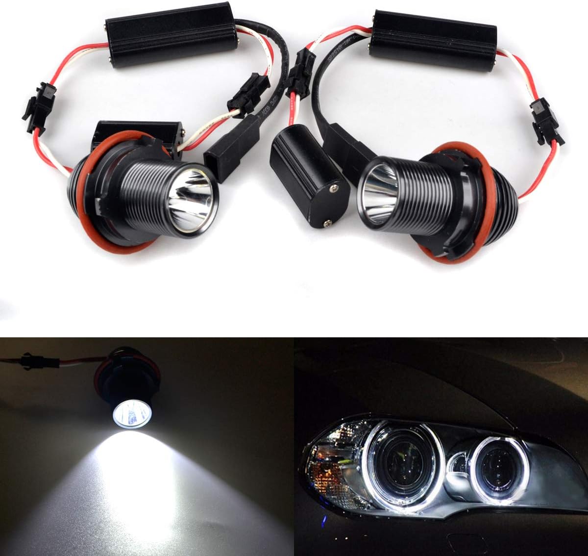 2x 10W CREE LED Marker Angel Eye Headlight Halo Ring Bulb DRL For E39 E60 E61 E87 E53 E63 E65, White 7000K