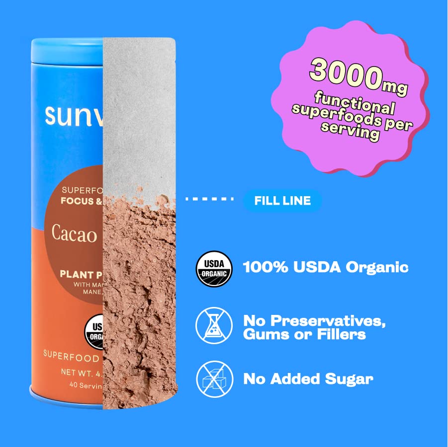 Sunwink Cacao Clarity Superfood Mushroom Powder for Energy, Mental