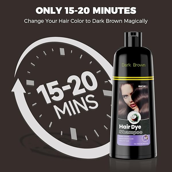 KLEIKYEREL DARK BROWN HAIR DYE SHAMPOO 3 IN 1 FOR GRAY HAIR COVERAGE, DUNTAIL INSTANT HAIR COLOR SHAMPOO, HERBAL HAIR DYE SHAMPOO FOR WOMEN MEN, LASTS 30 DAYS (16.9 FL OZ)