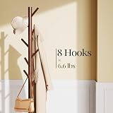 Pipishell Sturdy Wooden Coat Tree with 8 Hooks, 3 Height Settings, Brown view 2