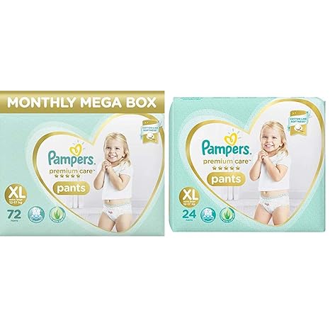 Pampers Premium Care Pants Diapers Monthly Box Pack, X-Large, 72 Count & Pampers Premium Care Pants Diapers, X-Large, XL 24 Count
