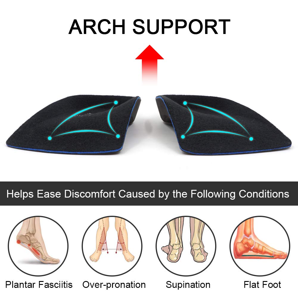 Dr. Foot\'s 3/4 Length Orthotic Inserts, Self-Adhesive Half Shoe Insoles for Flat Feet, Plantar Fasciitis, Fallen Arches, Over-Pronation, Heel Spurs, Feet Fatigue (L - Women\'s 11-13 | Men\'s 9.5-11)