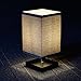 LED Fabric Bedside Table Lamp, Minimalist Solid Wood Table Lamp, Bedside Desk Lamp Square Nightstand Lamp with Flaxen Fabric Shade for Bedroom, Living Room, Kids Room, College Dorm, Coffee Table(Grey)