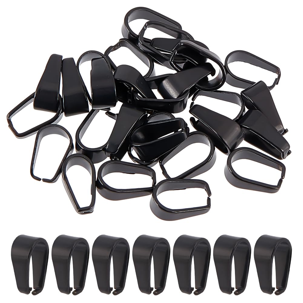 SUNNYCLUE 1 Box 30Pcs Stainless Steel Pinch Bails Black Pendant Bail Clasp Snap on Bails Ice Pick Pinch Bails Open Dangle Clip Bail Slider Pendant Clasp Bail Connectors for Jewellery Making Findings