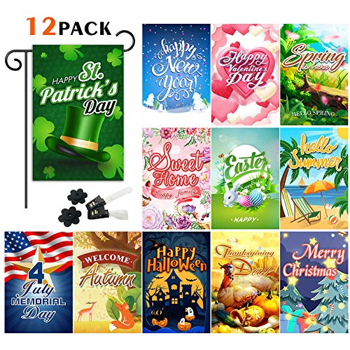 QSUM Seasonal Garden Flag Set of 12,Ultra Premium 12 x 18 inches Double