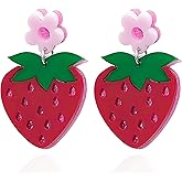 LPYO Cute Strawberry Earrings for Women Creative Acrylic Sweet Red Strawberry Dangle Drop Earrings Lightweight Funny Imitate Fruits Earrings