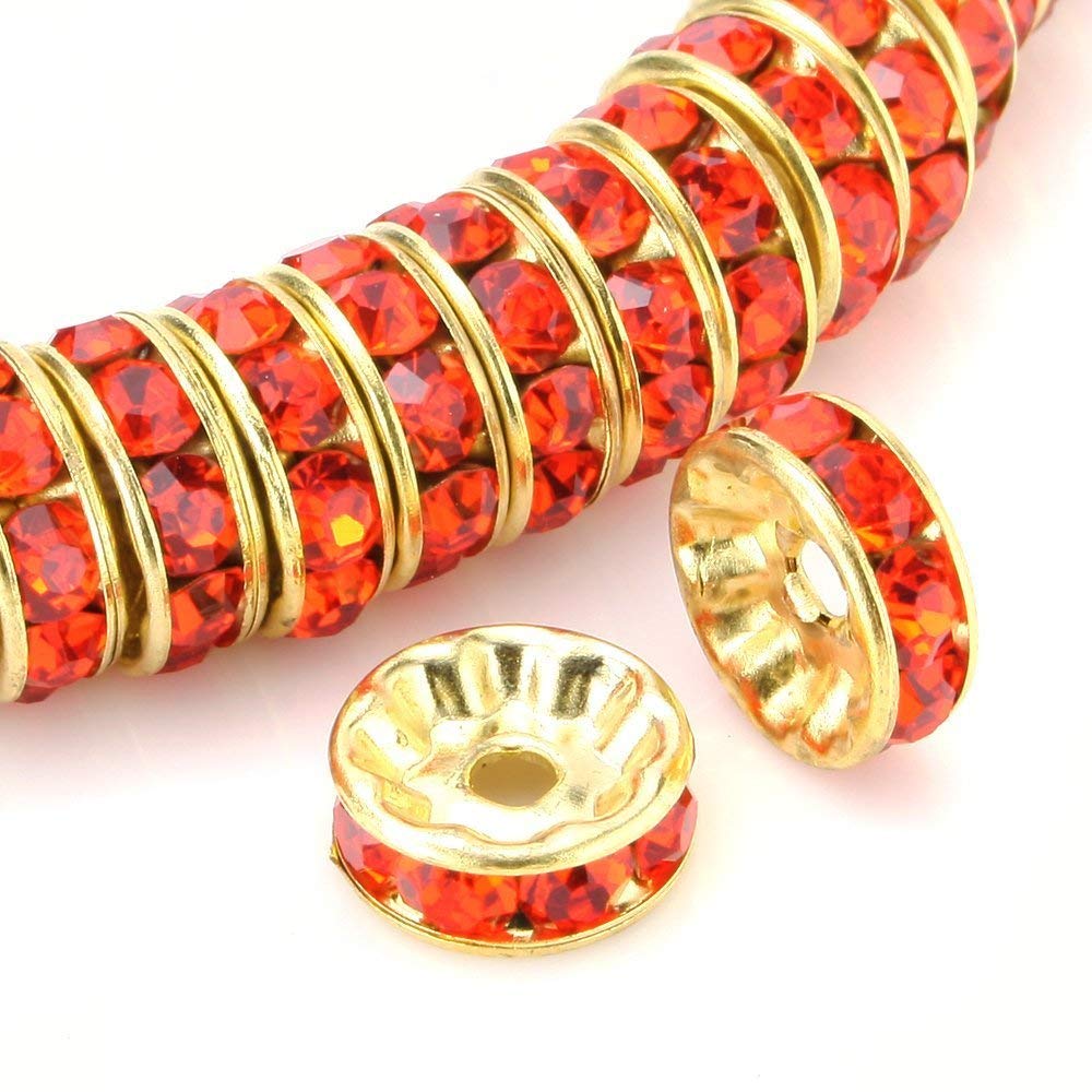 RUBYCA 100pcs Round Rondelle Spacer Bead Gold Tone 10mm Sun Orange Czech Crystal — image 1