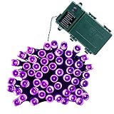 Qedertek Battery Operated Lights,Halloween String Lights 50 LED 13.1ft Decorative Lighting with 8 Modes for Holiday, Party, Garden, Patio, Xmas, Lawn (Purple)