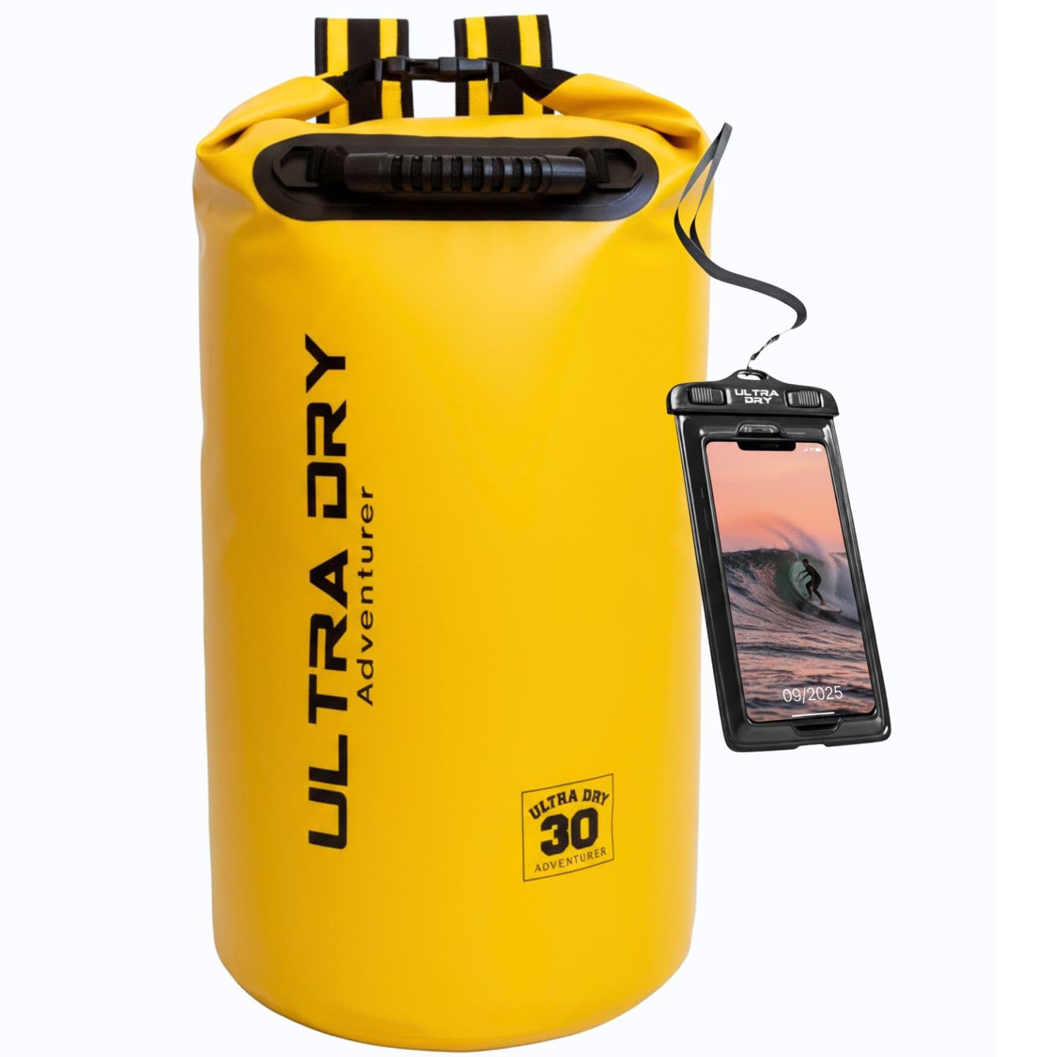 Ultra Dry Adventurer 30L Dry Bag Backpack - Premium Gray Waterproof Bag with Waterproof Phone Pouch & Padded Backpack Straps for Kayaking, Canoeing, Boating & Camping