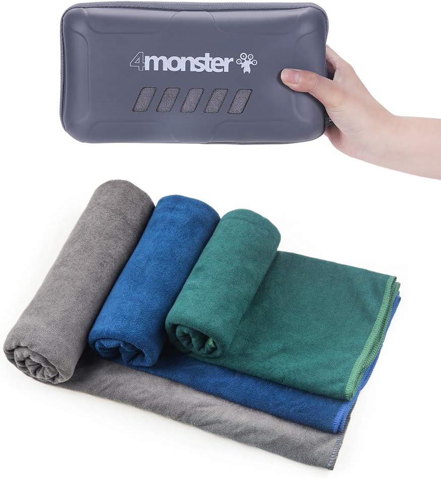 4Monster Microfiber Travel Towels Super Absorbent, Fast Drying Water Sport Camping Towel, Ultra Soft Compact Gym Towel for Beach Hiking Yoga Travel Sports Backpack and Boat : Home & Kitchen