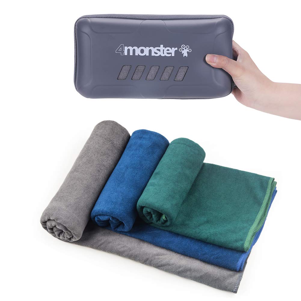 4Monster Microfiber Towel, Travel Towel, Camping Towel, Gym Towel, Backpacking Towel, Hiking Towel, Fast Drying Super Absorbent Travel Case (Gray-s) ¡­