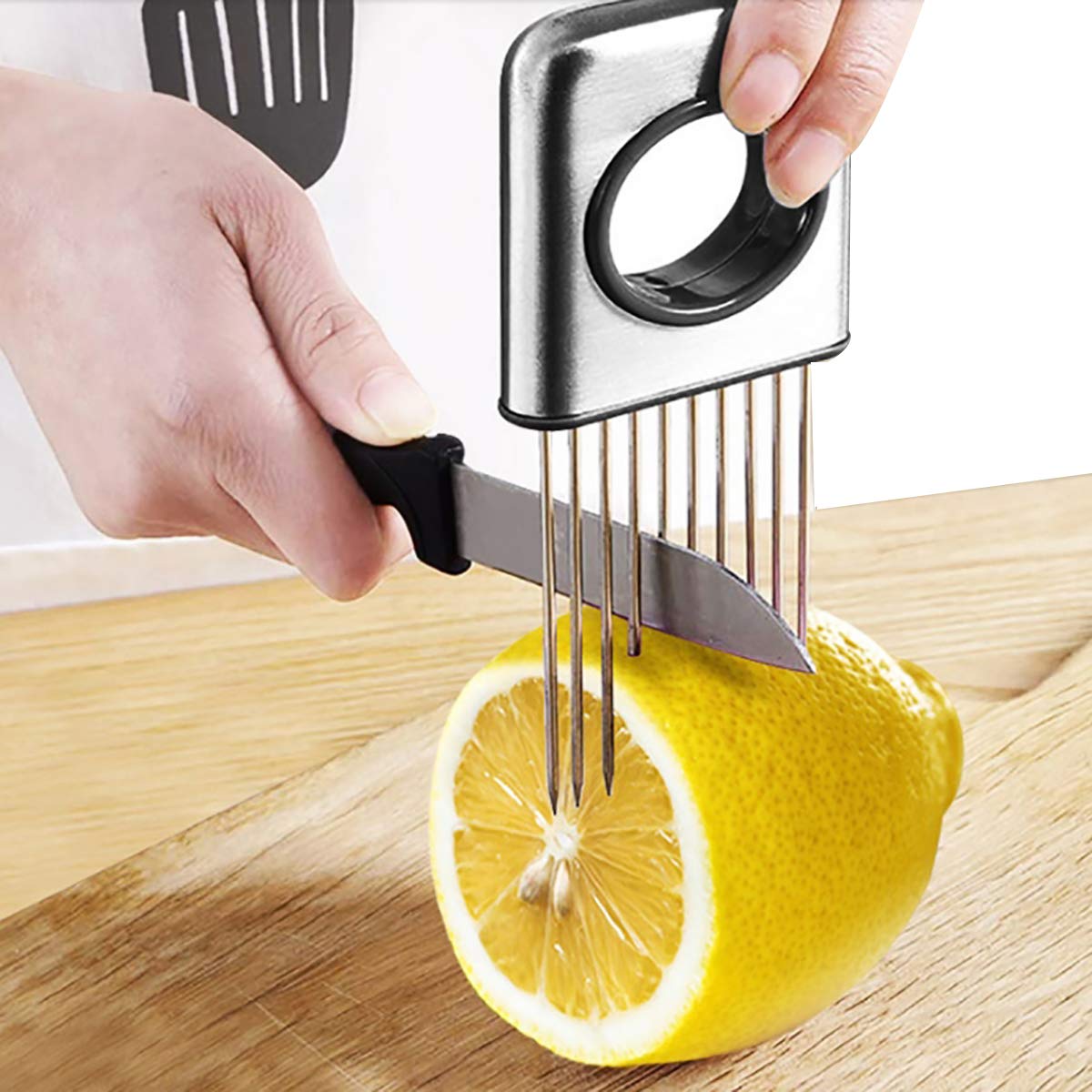 YIJIA Onion Holder Vegetable Potato Cutter Slicer Gadget Stainless Steel Fork Slicing Helper Kitchen Tool Aid Gadget Cutting Chopper