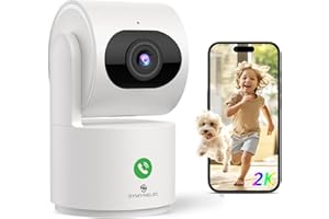 SYMYNELEC 2K Indoor Security Camera, Smart Baby Monitor/Pet Camera/Home Security Camera with One-Touch Call 360 Pan/Tilt AI Human Detection Motion Tracking 2-Way Talk IR Night Vision, Works with Alexa
