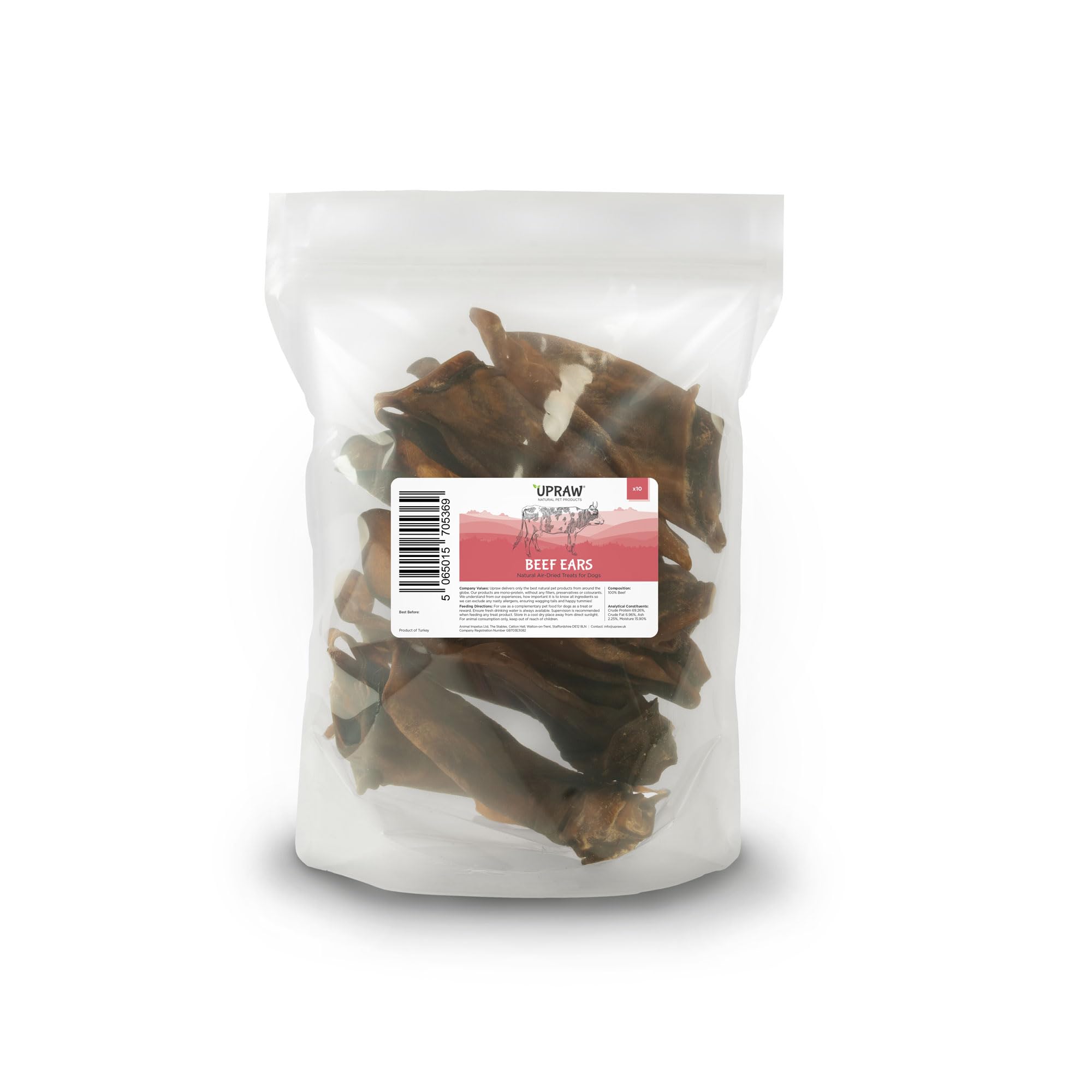 Beef Ears - Naturally Air-Dried Dog Treats Chews - Long Lasting, Healthy, Grain Free & High in Protein (x10)
