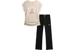 AEROPOSTALE Girls Pants Set - 2 Piece Short Sleeve Graphic Tee Tops and Soft Fleece Cargo Sweatpants Kids Clothing Set (7-16)