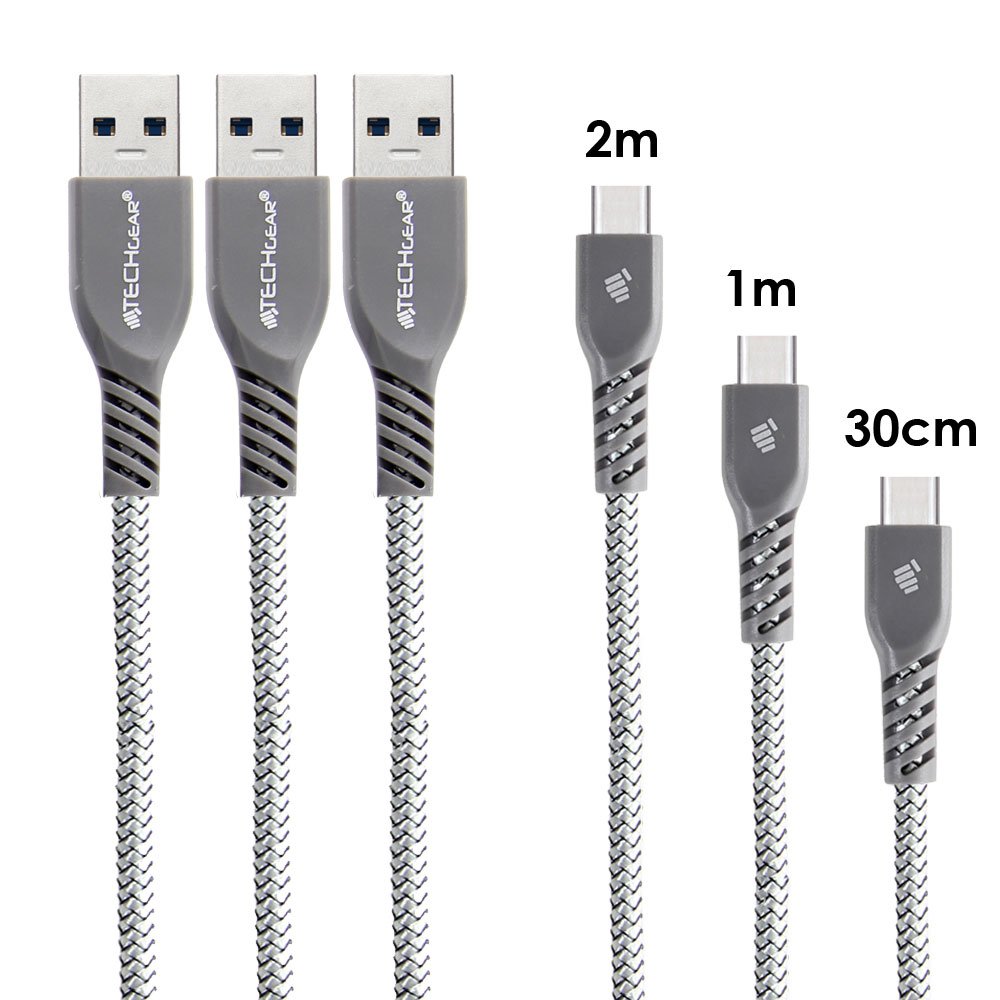 TECHGEAR 3 Pack STRONG Braided USB C Data Sync & Charger Cable (30cm,1m,2m) Compatible for Amazon Fire HD 8 2022 12th/10th Gen, Fire HD 10/Plus/Kids Pro 2021/2019 11th/9th Gen, Fire 7 2022 12th Gen