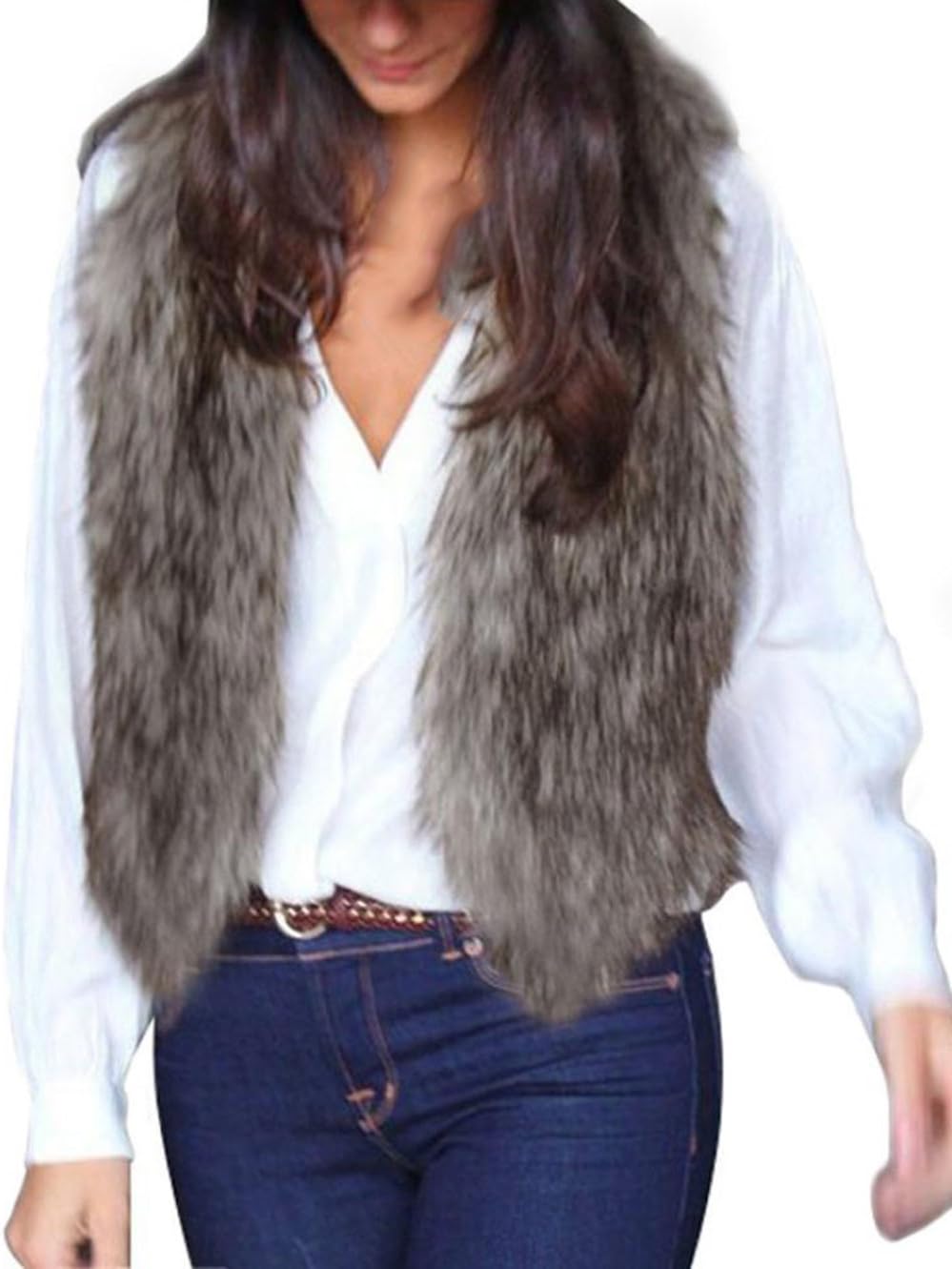 OVERMAL Lady Faux Fur Vest Waistcoat Long Hair Winter Warm Coat Outwear ( ASIA L)