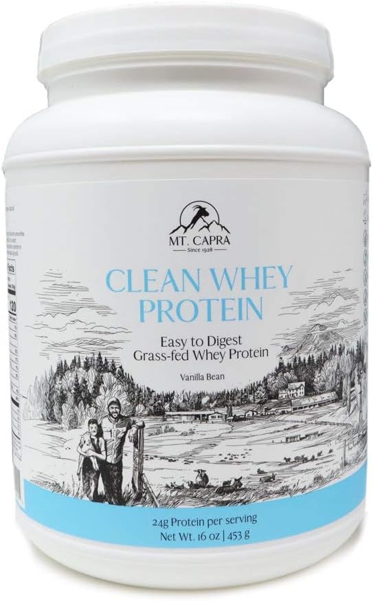 Mt. Capra Goat Whey Protein | Grass-Fed Undenatured Whey Protein Powder from Pastured Goats, High in Branch Chain Amino Acids, Natural Vanilla - 1 Pound