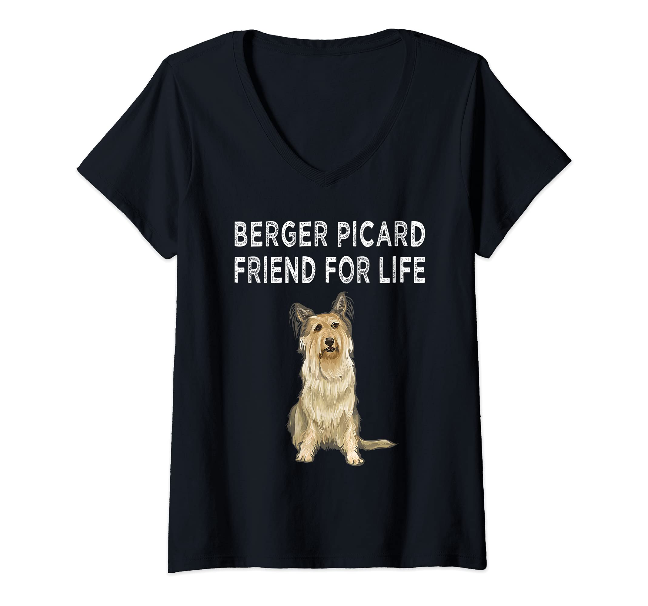 Womens Berger Picard Friend For Life Dog Friendship V-Neck T-Shirt
