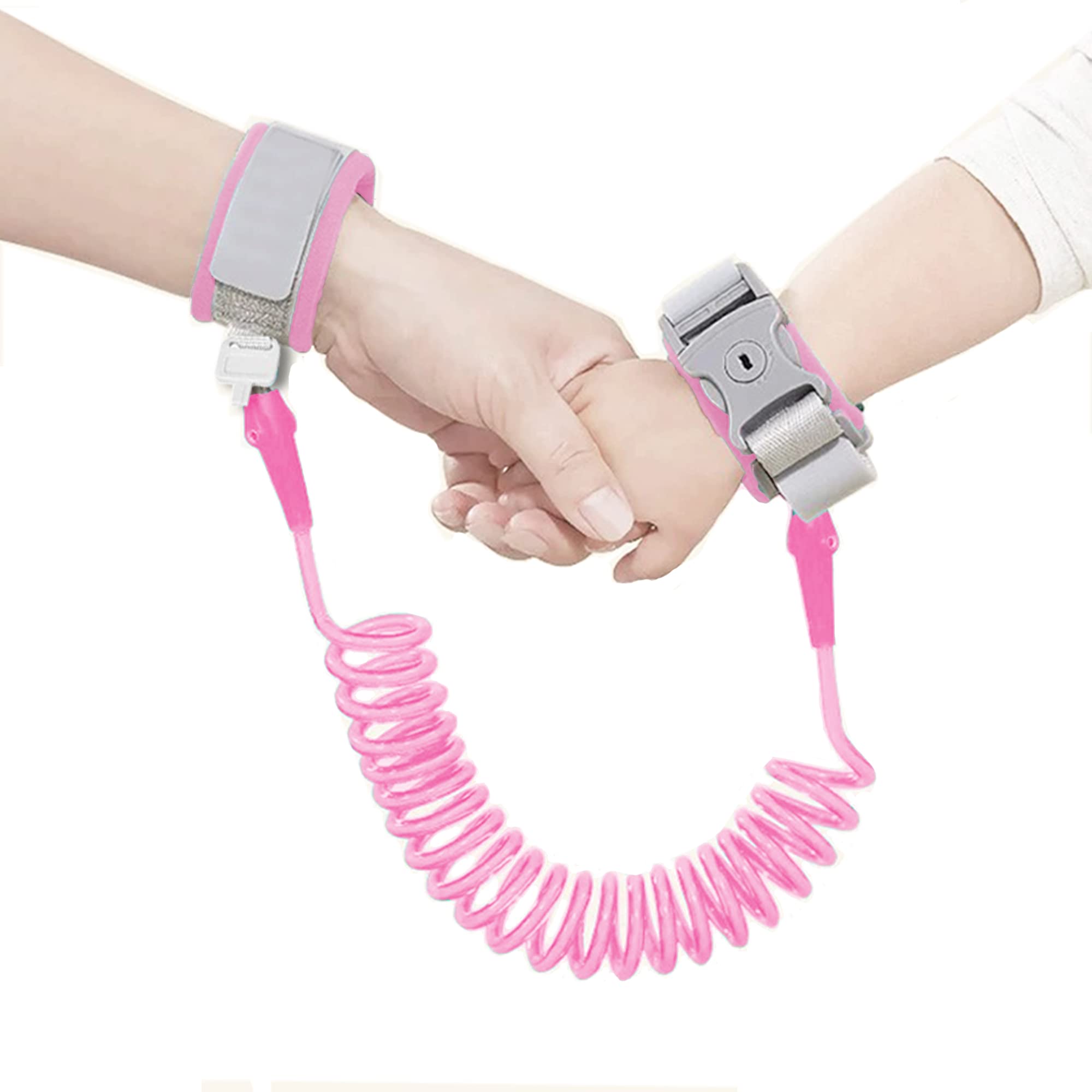 Ineffbb Baby Reins Walking Harness Anti Lost Safety Wrist Cuff with Lock + 2.5m Bungee Straps Link for Toddlers, Kids, Children-Pink