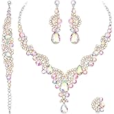 CSY Elegant Crystal Necklace Earrings Bracelet Ring Bridal Wedding Party Costume Jewelry Sets for Brides Women
