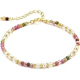 Rainbow Tourmaline Pearl Crystal Bracelet, 3mm Beaded Delicate Minimalist Jewelry, Dainty Stackable Bracelet for Women