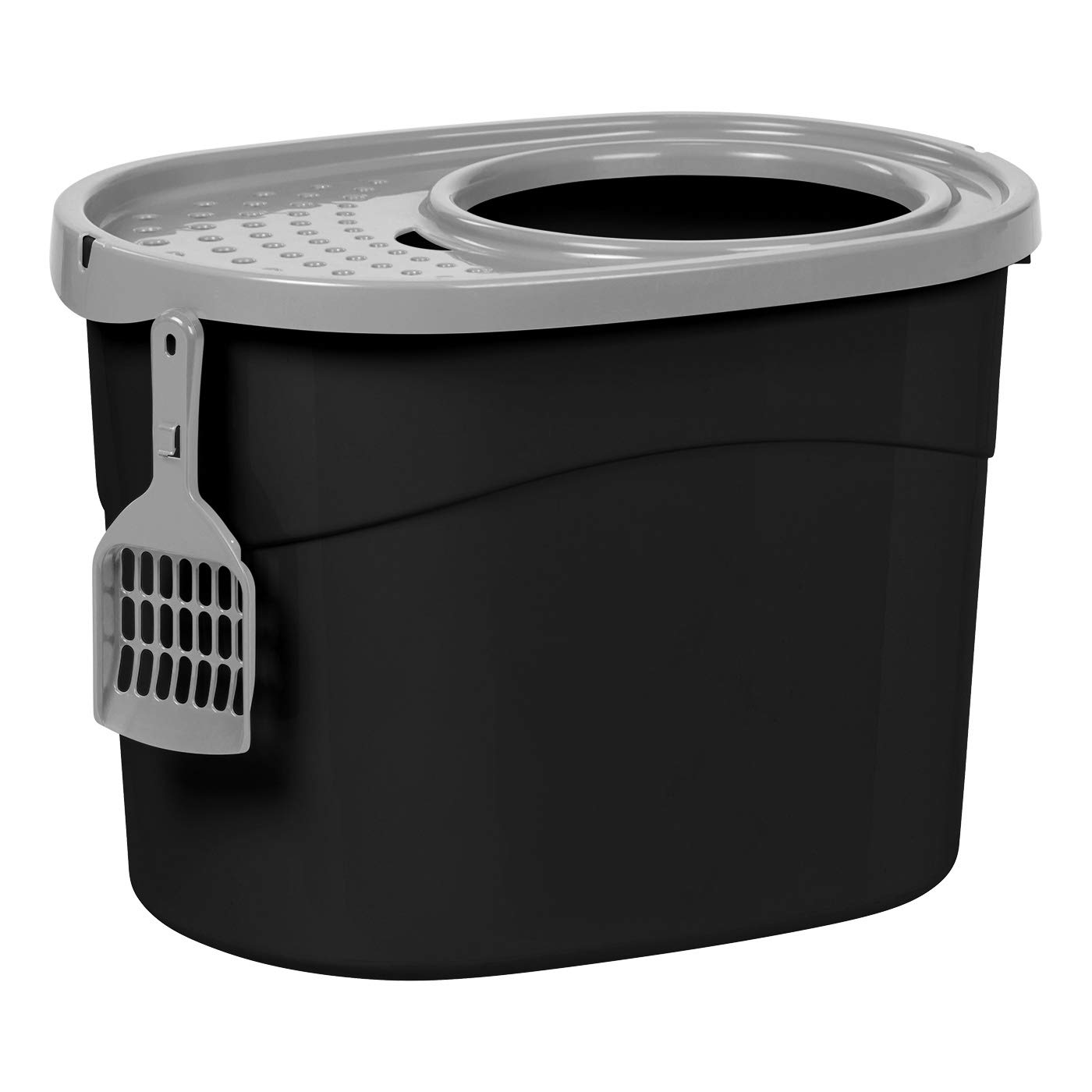 IRIS USA Cat Litter Box, Top Entry Litter Box with Scoop, Dark Gray