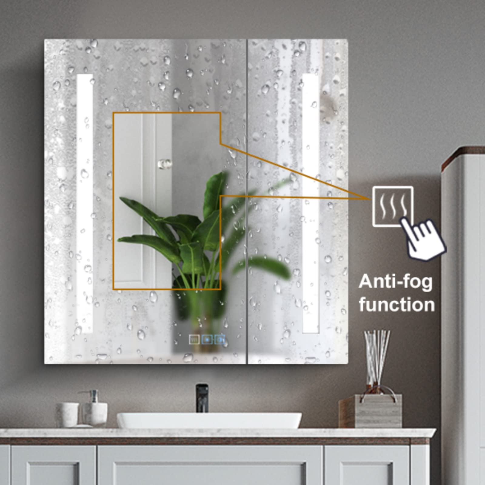 Fundin LED Bathroom Mirror Medicine Cabinet with Defogger, Dimmer, Outlet and USB Charger, Wall Medicine Cabinet 24