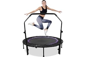 KIKIHUOSE Kikihouse 48" Trampoline for Adults, Indoor Exercise Rebounder with Adjustable Handle, Foldable Fitness Trampoline for Adults, Indoor/Garden Workout, Max Load 440lbs