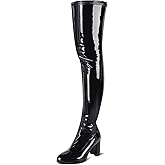 girgod Thigh High Boots for Women Sexy Pointed Toe Over The Knee Boots Cosplay Dance Party Patent Leather Chunky Heels GOGO Knee High Boots