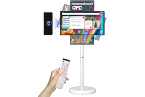 OFD 21.5 Inch 2nd Gen Portable TV on Wheels 1080P,100%sRGB,6+128GB Storage,Android 15 OS Touchscreen RollingTV with 13MP Webcam,Remote Control,Wireless Projection,6000 mAh Battery,EDLA-Certified,White