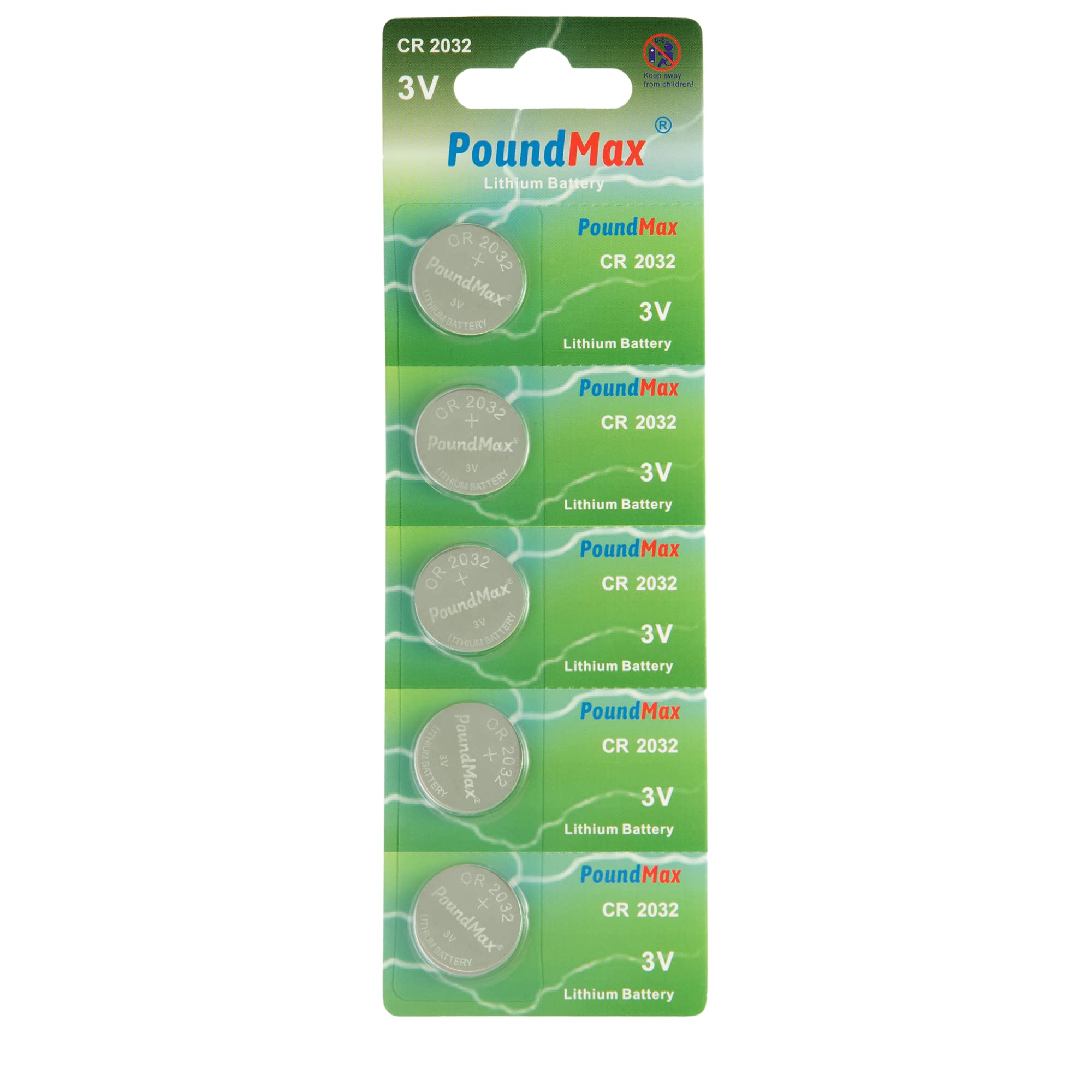PoundMax CR2032 Lithium Coin Cell Battery, Compatible with AirTag, 3V Long-Lasting Reliable Power for Watches, Calculators, Electronic Toys - Leak-Proof BR2032 DL2032 EA2032 ECR2032 KCR2032 (5 Pack)