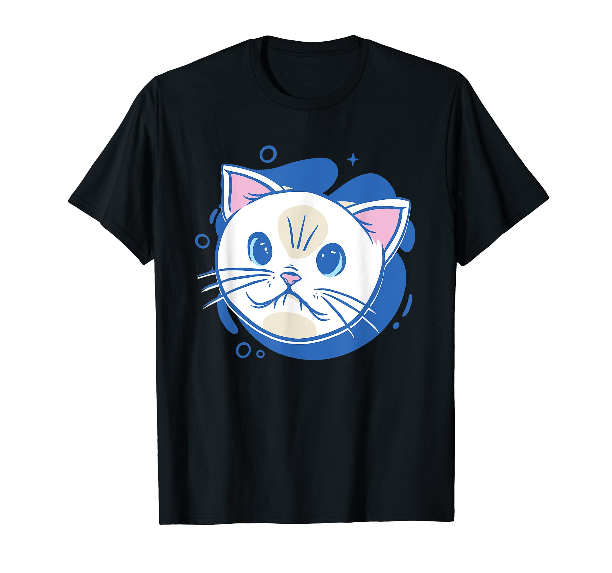 White Cat Cartoon Face Cute Pet Whiskers T-Shirt
