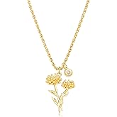 MYEARS Women Birth Flower Necklace Gold Birthstone 12 Month Bouquet Pendant Floral 18K Gold Vacuum Filled 2MM Twist Rope Chain Personalized Jewelry Birthday