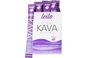 LEILO Calming Kava Drink Mix – Berry, 10 Stick Packs (Plant-Based Relaxation Powder, Non-Alcoholic, Sugar-Free Herbal Supplement)