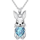 OUTANG Rabbit Pendant Necklace with Synthetic Birthstone Bunny Necklace Jewelry Gift for Women